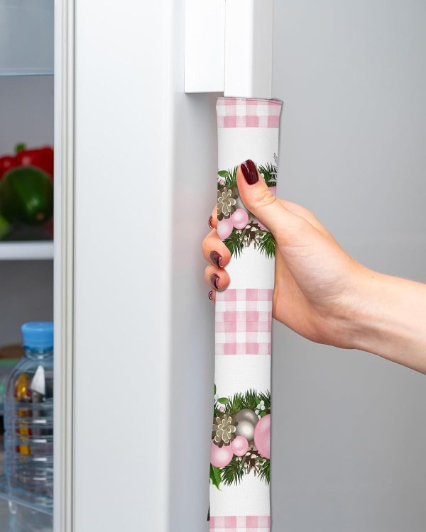 Christmas Balls Pink Refrigerator Door Handle Covers Set of 2, Farmhouse Buffalo Berry Pine Cones Kitchen Appliance Covers Handle Decor Protector for Ovens Dishwashers Microwave Ornaments - Image 2