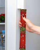 Red Green Christmas Refrigerator Door Handle Covers Set of 2, Xmas Balls Snowflake Pine Twig Washable Decor Protector for Fridge, Keep Kitchen Appliance Clean from Smudges, Fingerprint, Drips