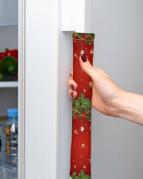 Red Green Christmas Refrigerator Door Handle Covers Set of 2, Xmas Balls Snowflake Pine Twig Washable Decor Protector for Fridge, Keep Kitchen Appliance Clean from Smudges, Fingerprint, Drips - Image 2