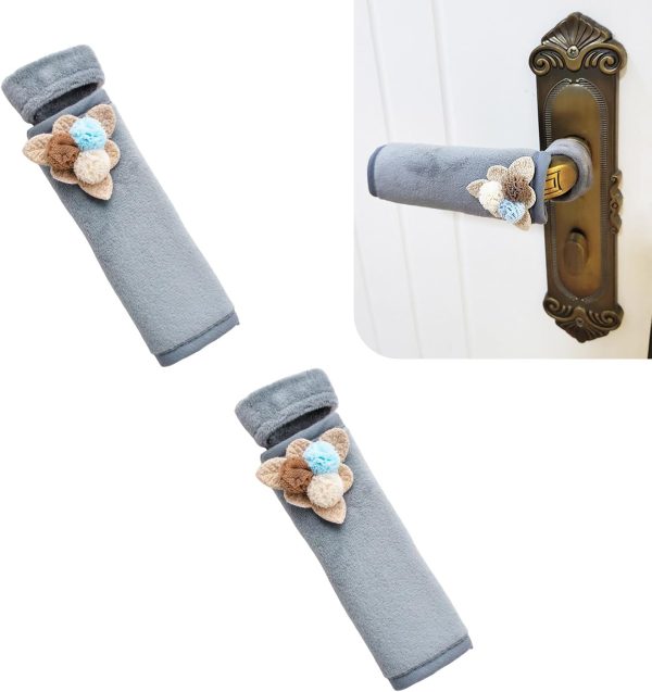 2Pcs Soft Flocking Door Knob Covers, Anti-Static Safety Door Handle Glove Covers, Self-Gripping Door Knob Protector for Flat Square Door Levers (Grey)