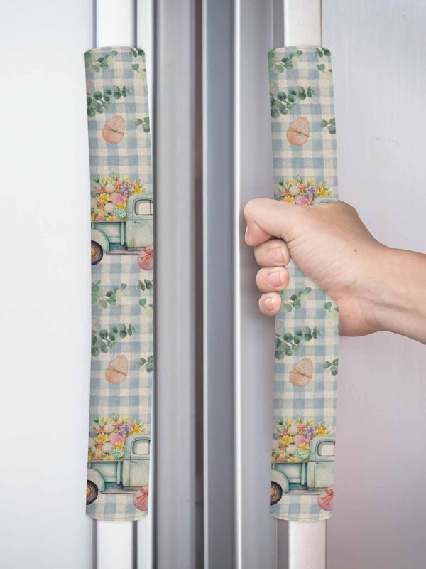 Refrigerator Door Handle Cover Truck Eggs 2 PCS Fridge Microwave Kitchen Appliance Decor Handles Eucalyptus Leaves Flower Plaid Dishwasher Door Cloth Protector - Image 2