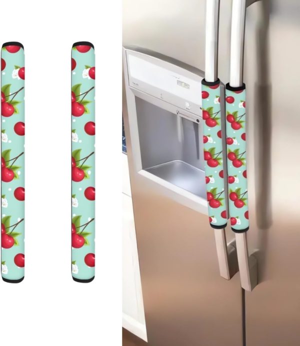 Refrigerator Door Handle Cover Kitchen Appliance Decor Handles Protector Cover for Fridge Oven Keep Off Fingerprints,Liquid,Oil Stain,Food Spot,2 Pieces (Cherry)