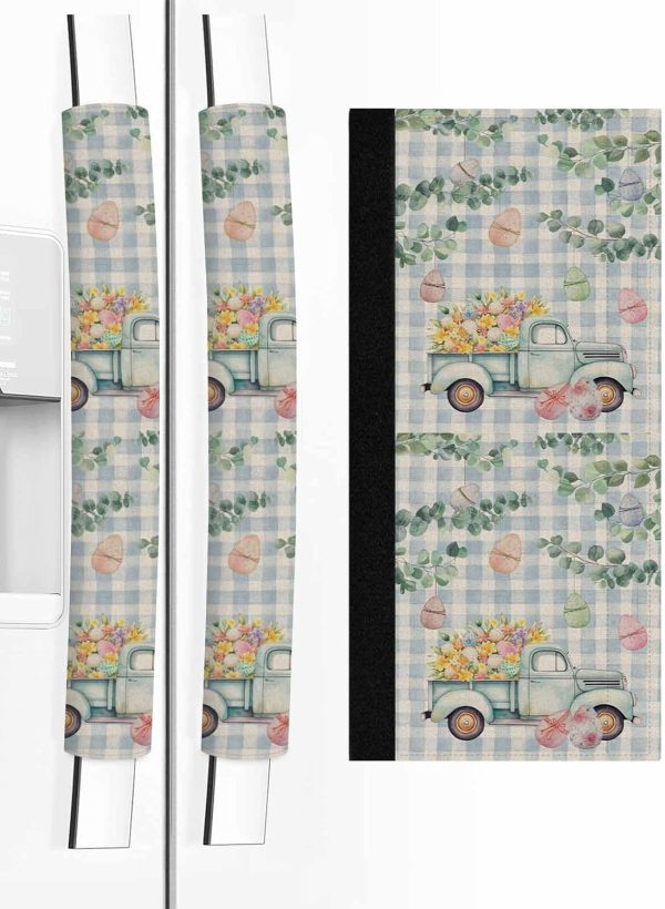 Refrigerator Door Handle Cover Truck Eggs 2 PCS Fridge Microwave Kitchen Appliance Decor Handles Eucalyptus Leaves Flower Plaid Dishwasher Door Cloth Protector