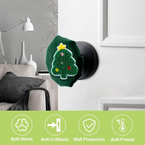 4PCS Decorative Green Round Door Handle Covers with 4 Xmas Figures Anti-Collision Door Knob Protector for Christmas Doorknob Decorations (Terrycloth Embroidery) - Image 2