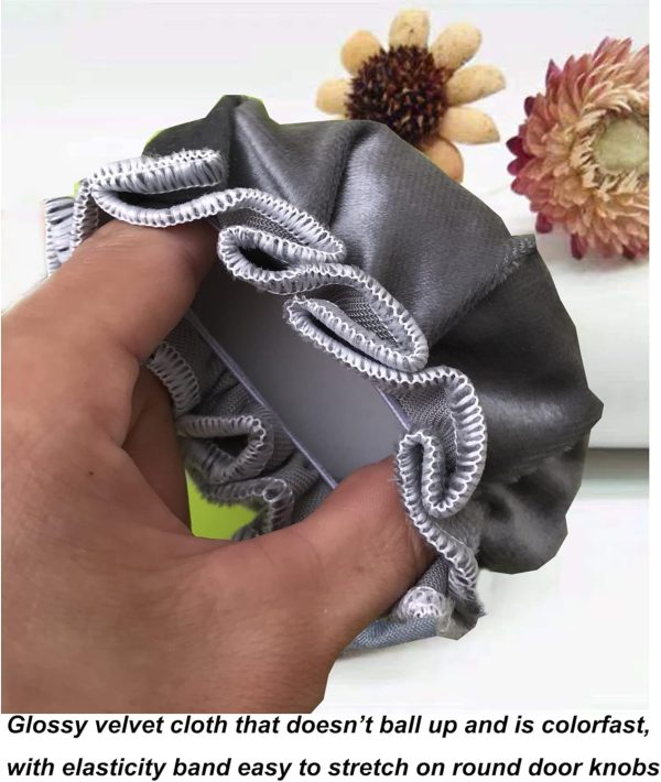 Door Knob Cover Grey with Bird Embroidered 2 PCS, Soft Velvet Wall Protector, Decorative Door Knob Cushion Not to Dent Applicances - Image 2