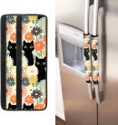 Cat Refrigerator Door Handle Cover Floral Appliance Handle Covers Set of 2 Keep Kitchen Appliance Clean from Smudges, Food Stains, Fingertips, Drips
