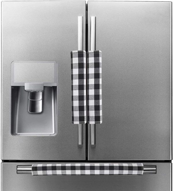 Black White Buffalo Check Refrigerator Door Handle Covers Set of 3 - Farmhouse Black Plaid Kitchen Appliance Handle Covers, Microwave Oven Fridge/Dishwasher Door Handle Protector