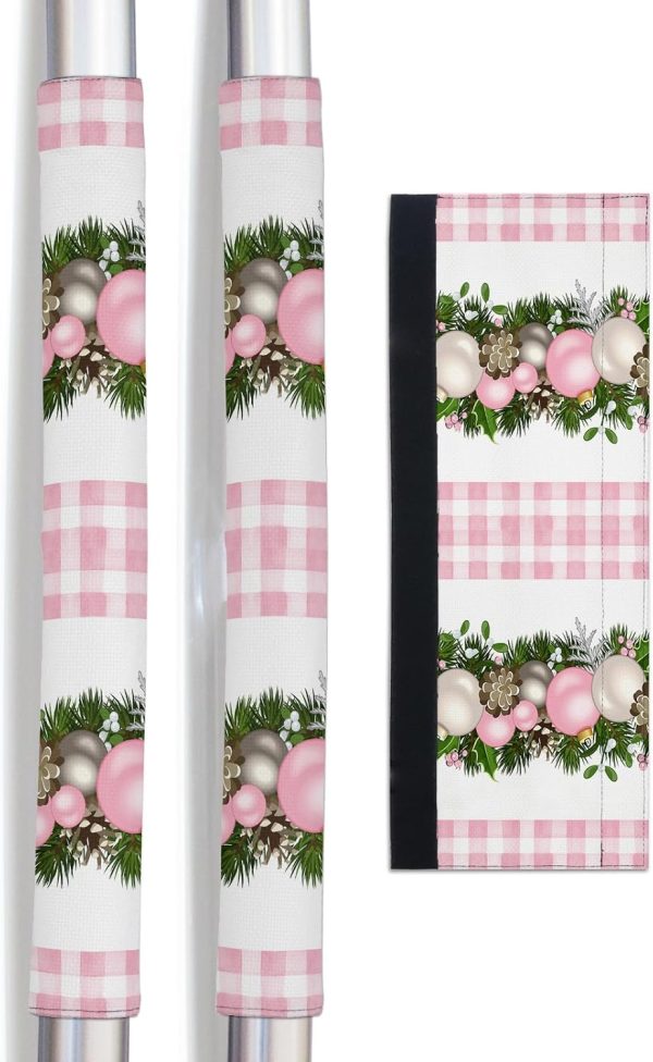 Christmas Balls Pink Refrigerator Door Handle Covers Set of 2, Farmhouse Buffalo Berry Pine Cones Kitchen Appliance Covers Handle Decor Protector for Ovens Dishwashers Microwave Ornaments