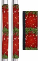 Red Green Christmas Refrigerator Door Handle Covers Set of 2, Xmas Balls Snowflake Pine Twig Washable Decor Protector for Fridge, Keep Kitchen Appliance Clean from Smudges, Fingerprint, Drips
