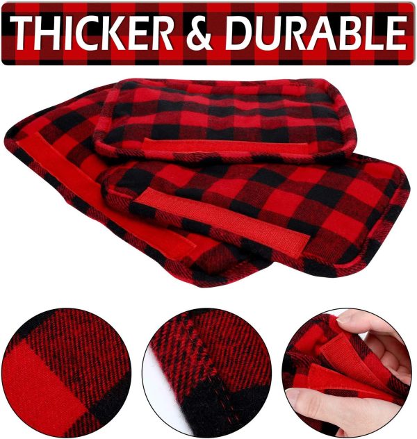 6 Pieces Christmas Refrigerator Cover Door Handle Covers Thick Plaid Kitchen Appliance Covers Handle Protector for Christmas Decorations Microwave(Black and Red,Buffalo Plaid) - Image 2