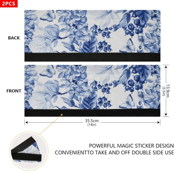 Refrigerator Handle Covers Set of 2 Door Handle Covers for Fridge Oven Microwave Appliance Washable Decor Non-Slip Dishwasher Door Cloth Protector Blue and White 14x5.5in - Image 2