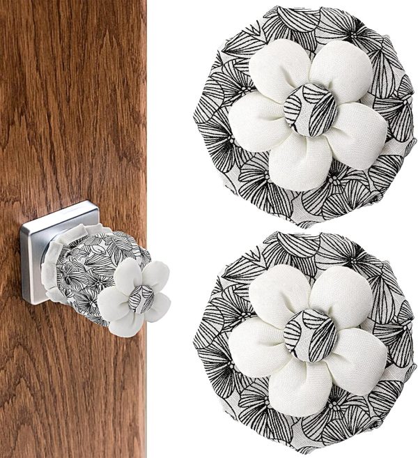 2 Pcs Door Knob Covers Black Floral Door Knob Protector Soft Round Knob Covers for Door Reusable Door Handle Cover with Sponge Washable Decorative Door Handle Cushion